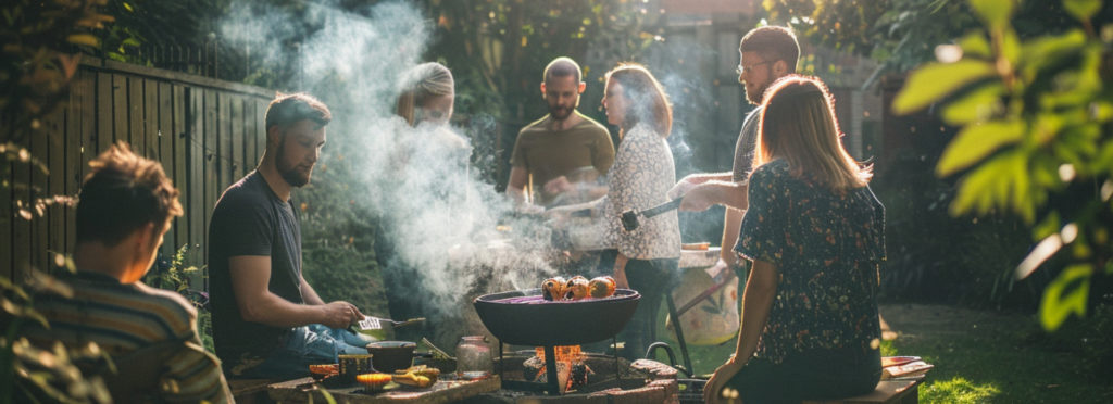 brasero dans jardin entre amis
