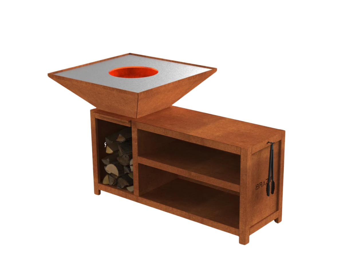 brasero modèle 840 xl de la marque brazir couleur rouille, carré